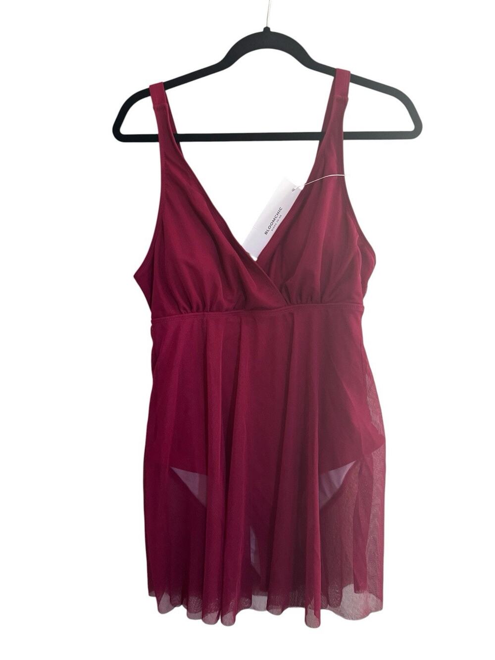 NWT Bloomchic 10 Raspberry Swim Dress Sheer Mesh Overlay Swimsuit #7361